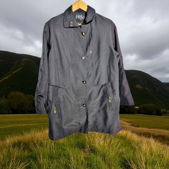 Vintage Fen-Nelli Sz 7/8 Women's Belted Black Raincoat - Picture 1 of 7